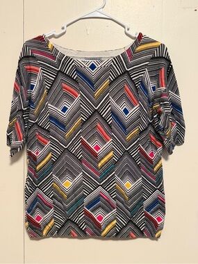 Joseph A Multicolor Geometric Short Sleeve Top in Black & White